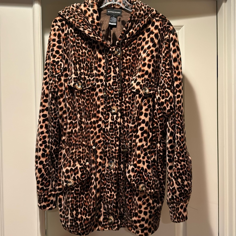 Sutton Studio leopard-print hooded full-zip jacket